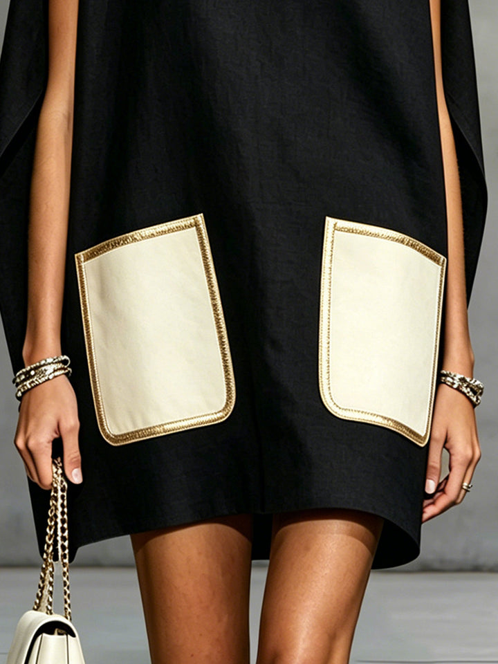 Navy Sleeveless Mini Dress With Contrast Patch Pockets