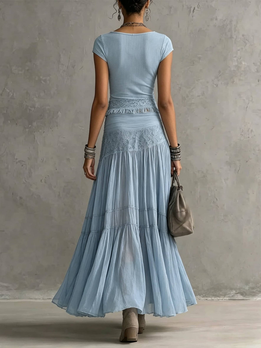 Casual Bohemian Short Sleeve T-Shirt and Skirt Two-Piece Set