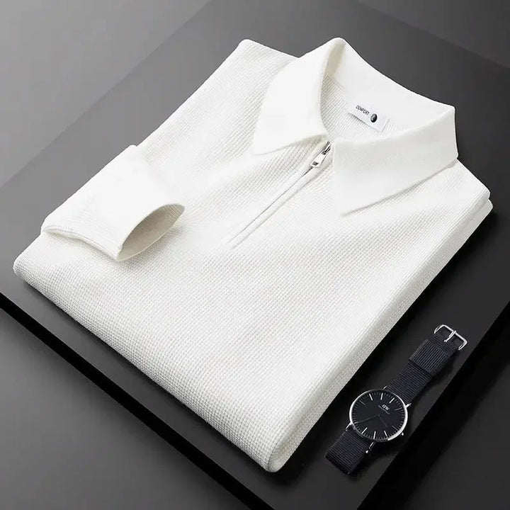 EDWARD™ – Long-Sleeve Waffle-Knit Polo with Quarter-Zip for Men