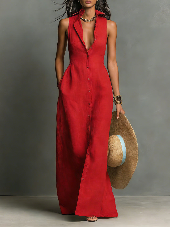 Linen Button-Front Shirt Dress