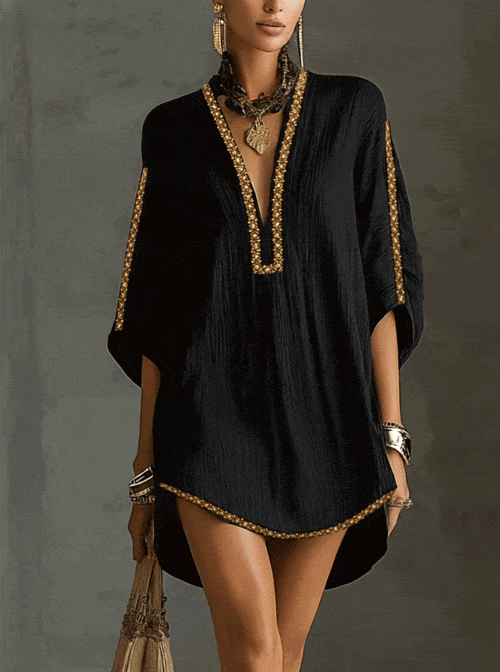 Embroidered Kaftan Mini Dress