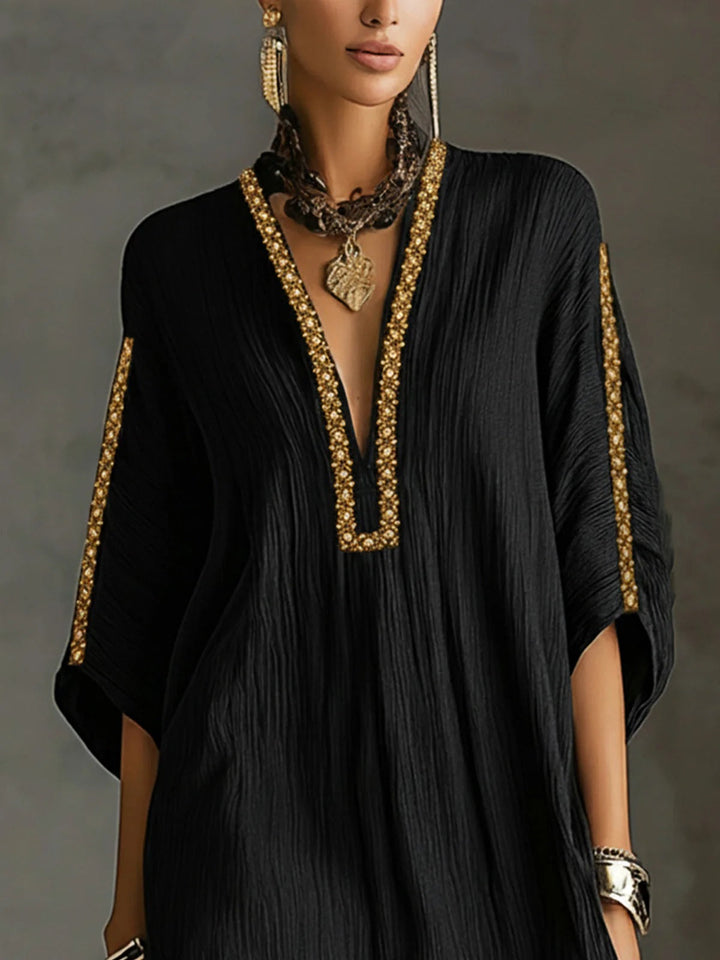 Embroidered Kaftan Mini Dress